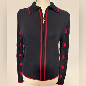 St. John Santana Knit Black / Red Cardigan Sweater Classic Size 10